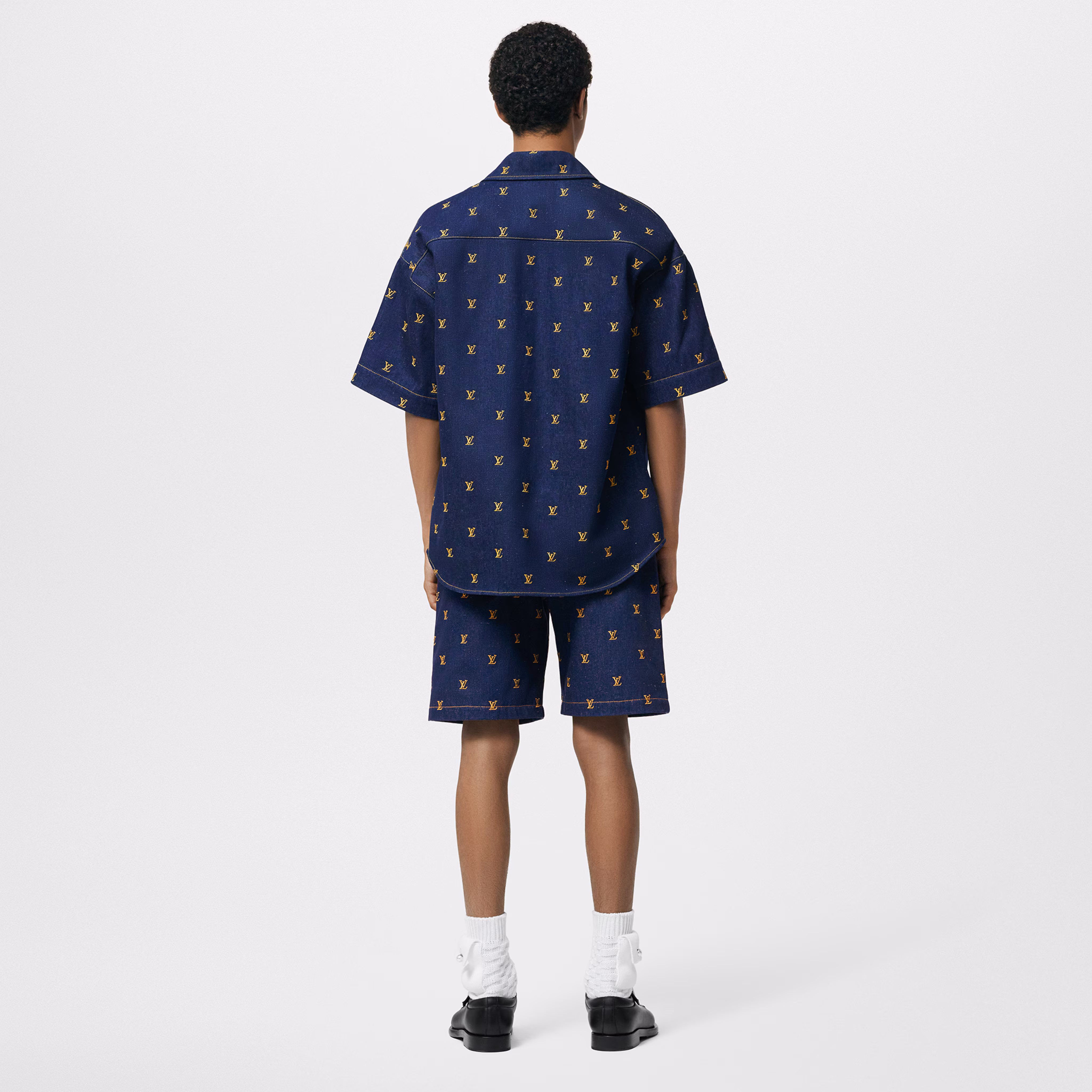 Embroidered Signature Short-Sleeved Denim Shirt 036